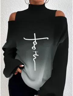 Turtleneck Off-the-shoulder Long Sleeve Printed Top - No 2 Colour-M - View 1
