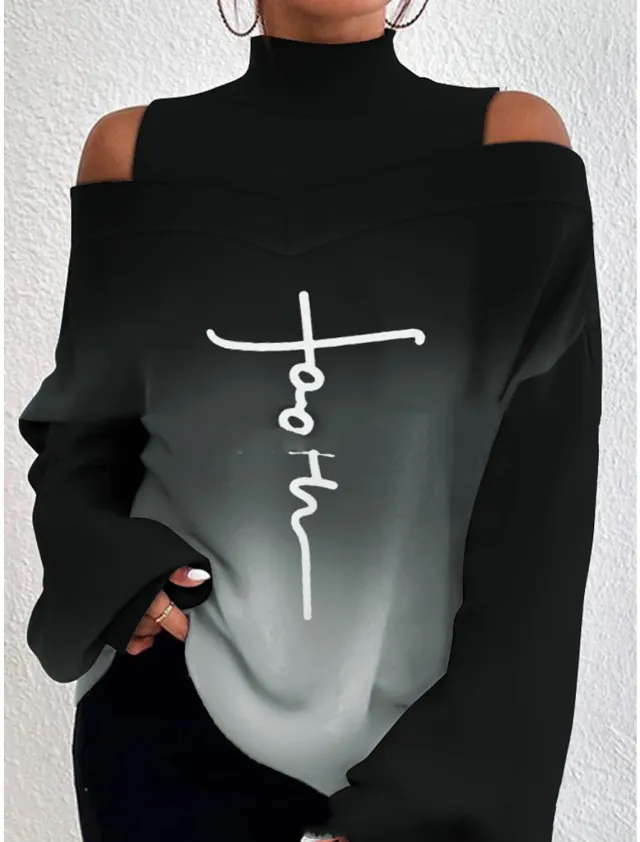 Turtleneck Off the shoulder Long Sleeve Printed Top No 2 Color M - Shop at LoveMi