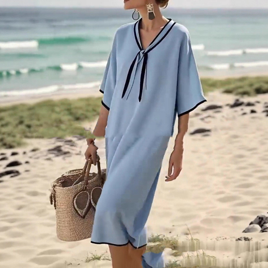 Casual Sailor Collar Striped Printed Dress