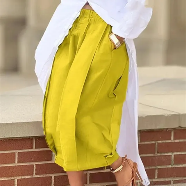 Cross border European And American Foreign Trade New Solid Color Loose Comfort And Casual Elastic Waistband Slimming Cropped Wide leg Pants For Wom... Yellow - Shop at LoveMi