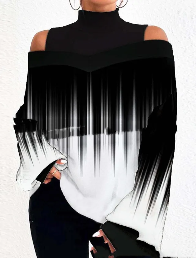 Turtleneck Off the shoulder Long Sleeve Printed Top No 7 Color M - Shop at LoveMi
