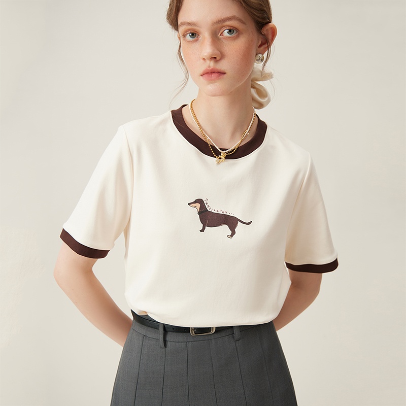 Retro Short Sleeve T-shirt Contrast Color