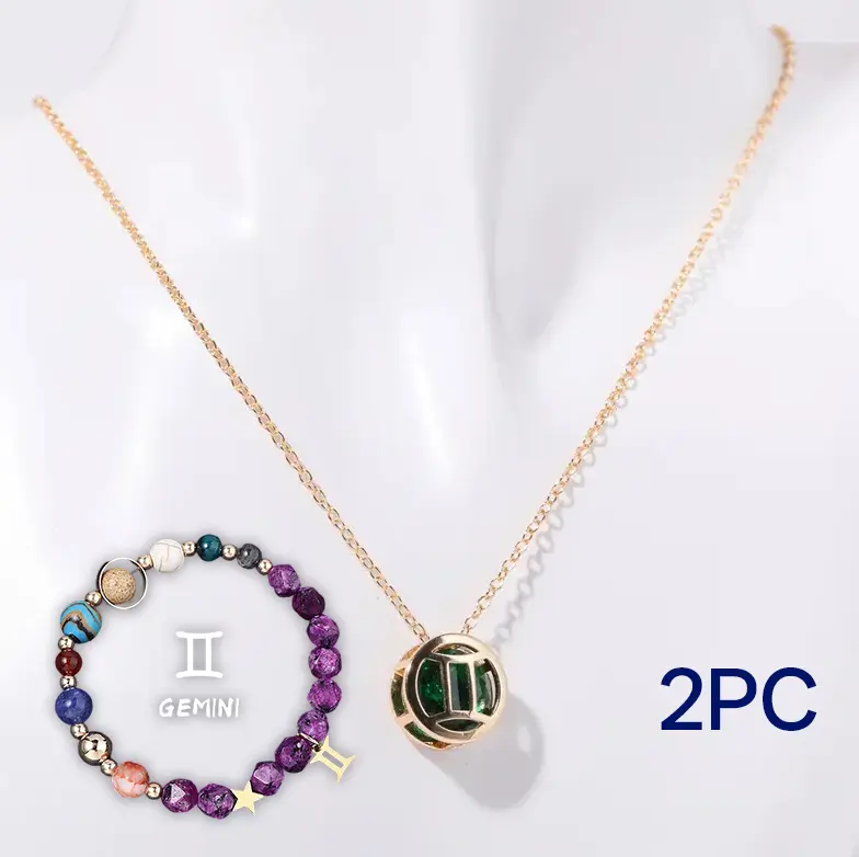 Zodiac Sign Necklace and Beaded Bracelet Set