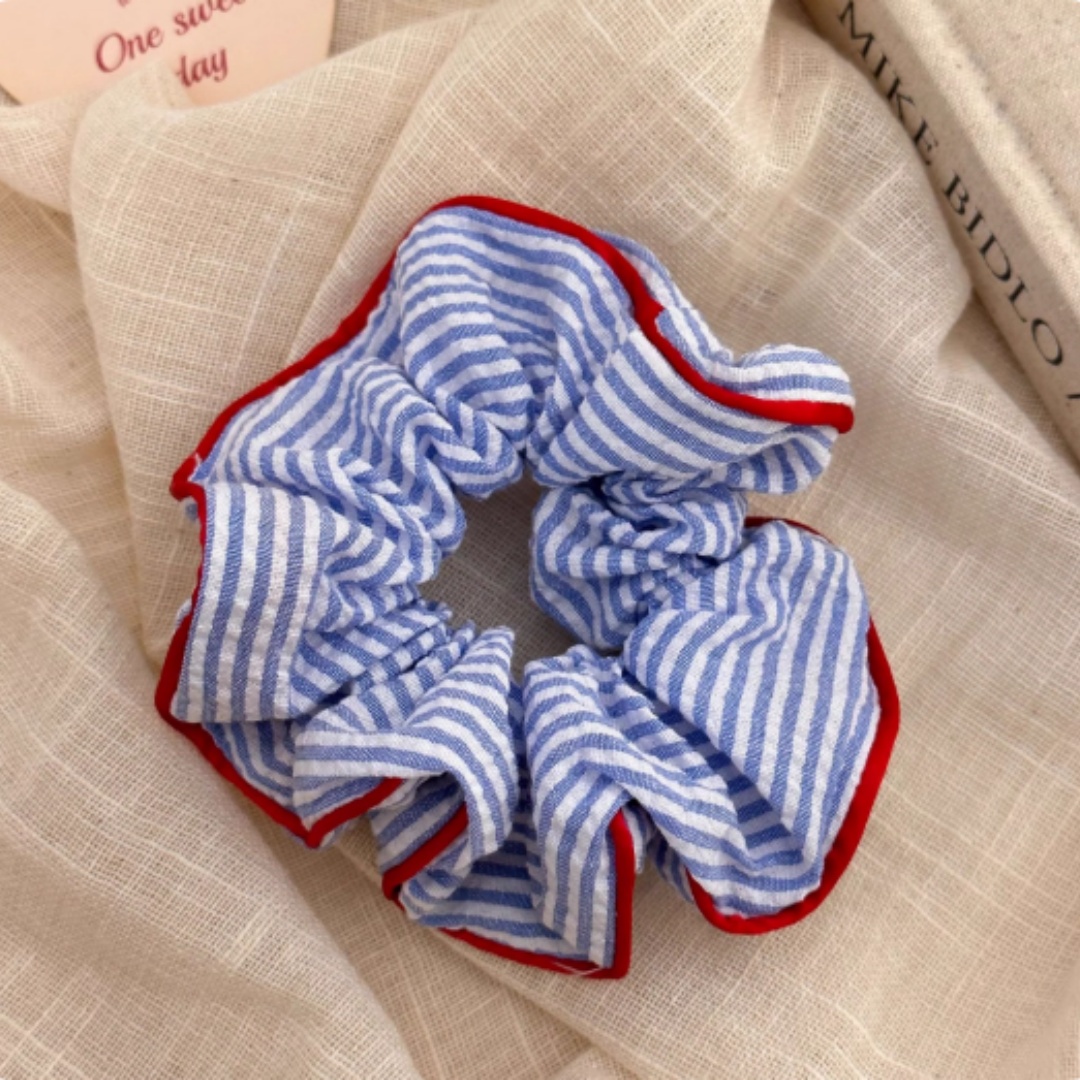 Blue Striped Large Intestine Hairband Ball Head Fabric