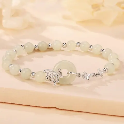 Sterling Silver Butterfly Jade Bracelet