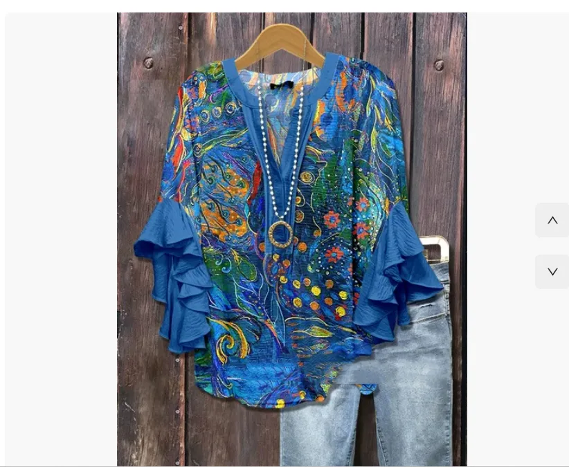 Women's V-neck Fashion Lotus Sleeve T-shirt - Hbtxsx3889-Xxl
