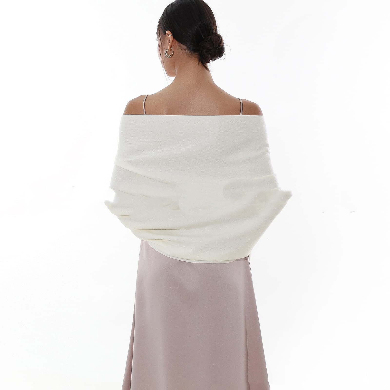 Women’s Cashmere-like Scarf Solid Color Tassel Simple All-match Wrap – White