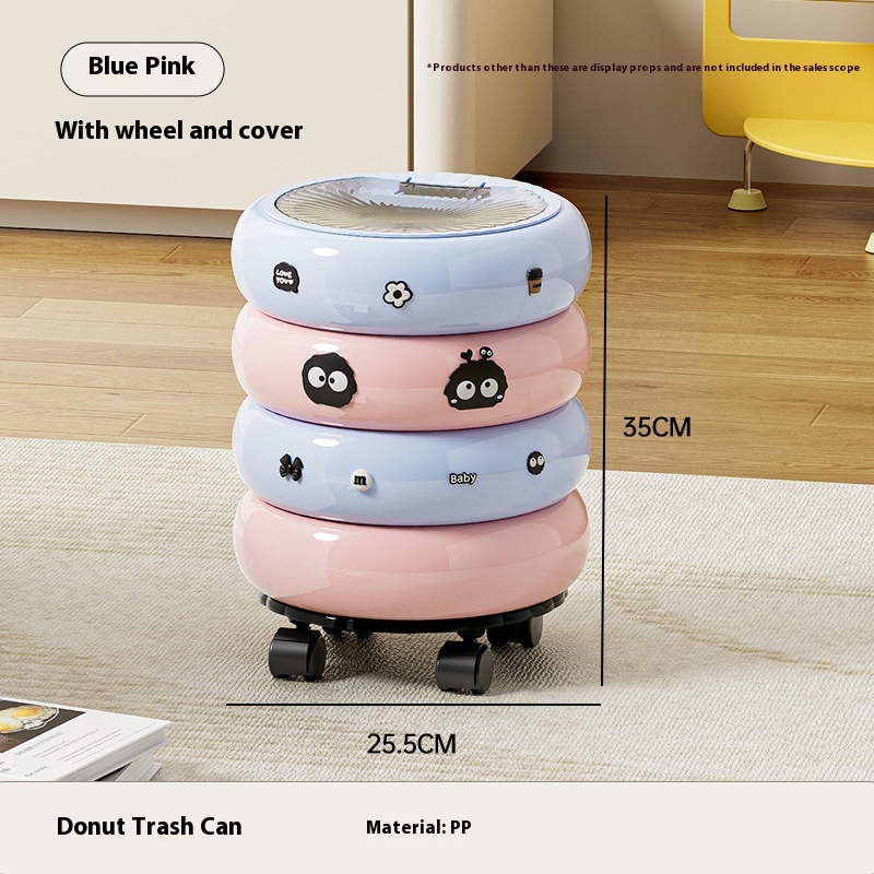 Donut Trash Can Household High-grade Large Capacity Press Open Cover With Wheels