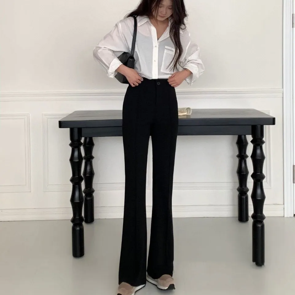 High Waist Slim Fit Suit Casual Pants Drooping Slimming - Black
