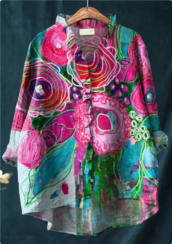 Loose Print Crew Neck Casual Plus Size Women's T shirt Colour1 - Shop at LoveMi