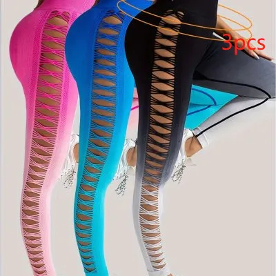 Drop Dyed Tight Seamless High Elastic Hip Raise Yoga Pants 3Pcs - Shop at LoveMi