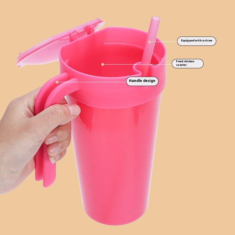 كوب بمقبض وقشة متكاملة بتغيّر لون الحرارة