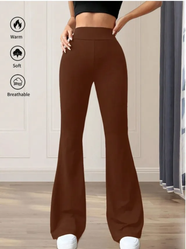 Solid Color Casual Women's High Waist Yoga Bootcut Trousers Caramel Xl - Shop at LoveMi