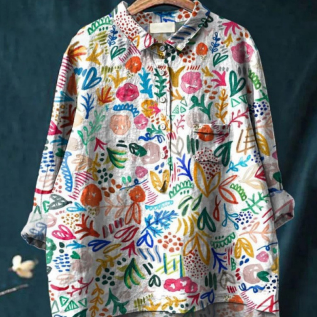 Women's Summer Loose Casual Graffiti Printing Long Sleeve Shirt