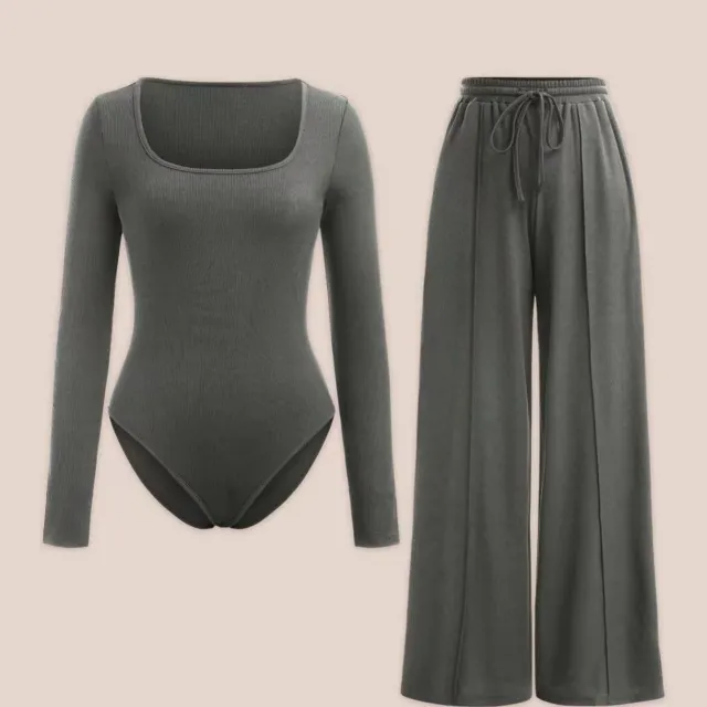 Sexy Slim Rib New Tight Square Collar Jumpsuit Trousers Suit Women Dark Gray - Shop at LoveMi