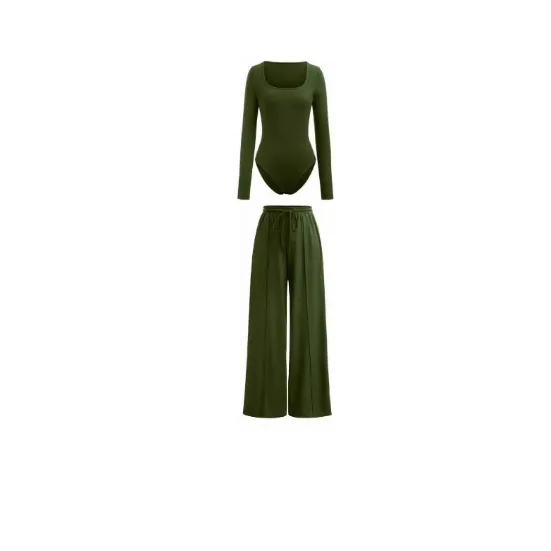 Sexy Slim Rib New Tight Square Collar Jumpsuit Trousers Suit Women Army Green - Shop at LoveMi