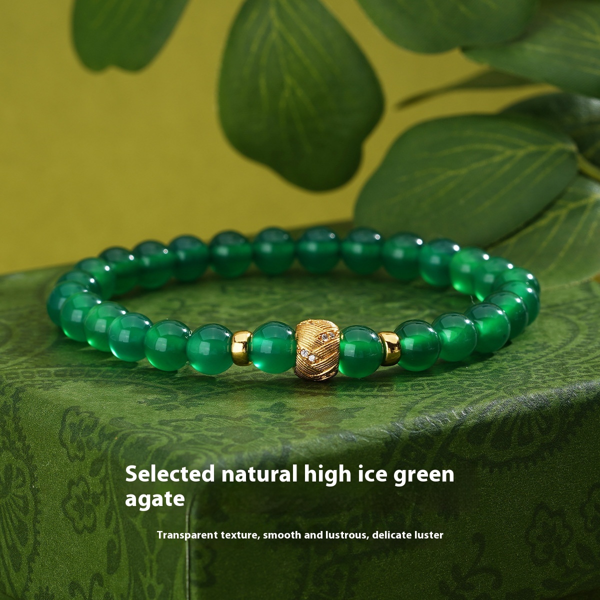 Natural Green Agate Bracelet Female S925 Sterling Silver Retro Simple