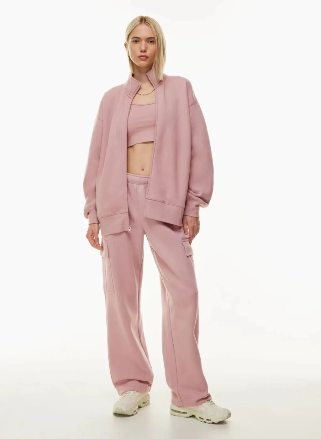Elastic-waist High Waist Wide-leg Ankle-length Pants - Pink