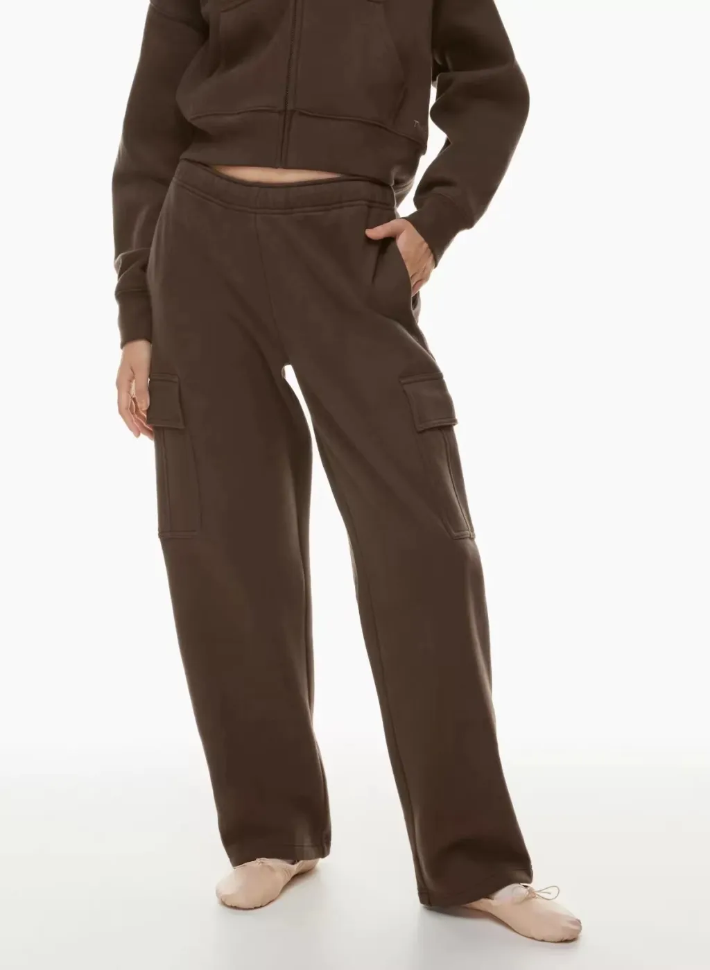 Elastic-waist High Waist Wide-leg Ankle-length Pants - Brown