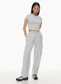 Elastic-waist High Waist Wide-leg Ankle-length Pants - Light Grey - View 1