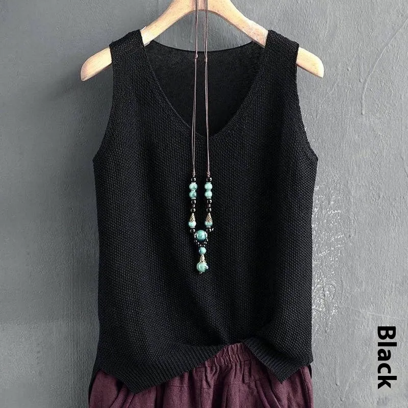 Loose Vest Women's Summer Knitted Bottoming Shirt T-shirt Inner Wear Blouse - Black
