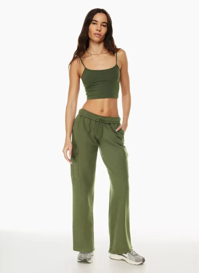 Elastic waist High Waist Wide leg Ankle length Pants Army Green - Shop at LoveMi