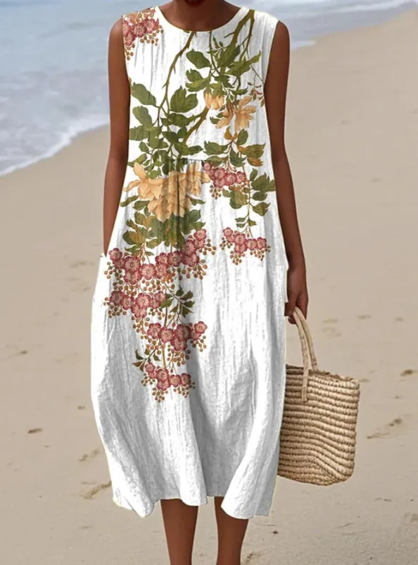 Women's Sleeveless Casual Printed Temperament Dress - Nqz12630-M