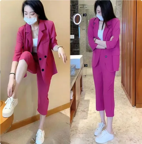 Plus Size Suit Coat Harem Pants Two piece Set Rose Red - Shop at LoveMi