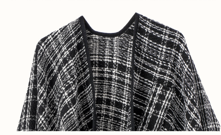 New Black And White Classic Style Plaid Shawl