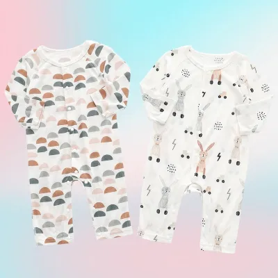 Light And Soft Bamboo Fiber Baby Jumpsuit Floral Animal Cute Print Spring Autumn Newborn Clothes Unisex Long Sleeve Baby Rompers For Boys Girls