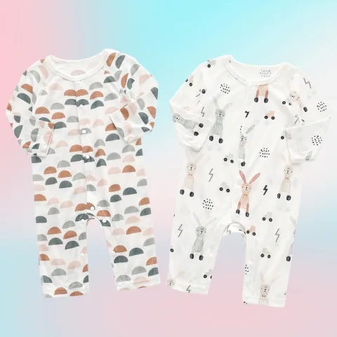 Light and Soft Bamboo Fiber Baby Jumpsuit Floral Animal