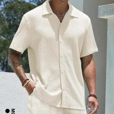 Single Suite Men's Solid Color Shirt and Shorts Two-piece