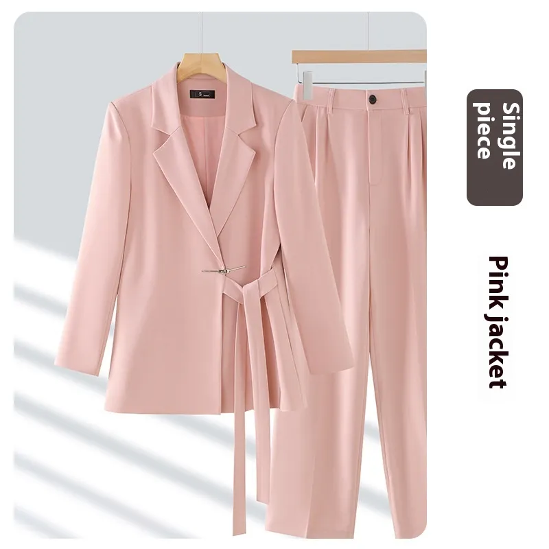 Casual Long-sleeved Small Suit Collar Jacket Women's Wide-leg Pants Two-piece Suit - Pink
