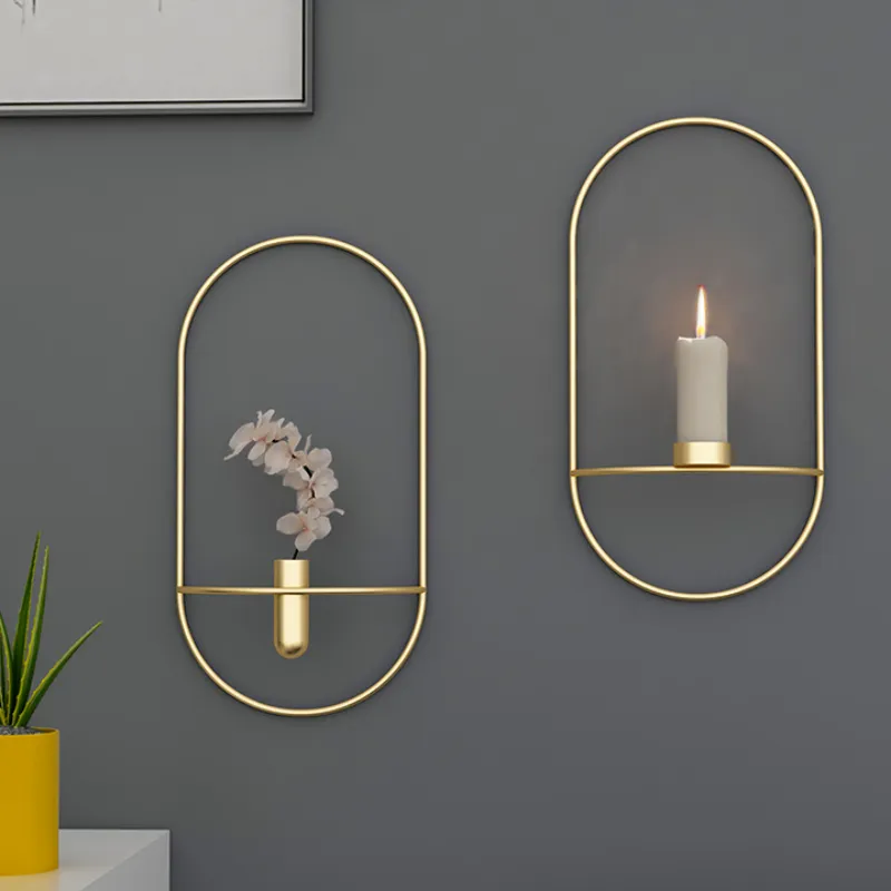 3D Metal Candle Holder Geometric Round Candlestick Wall Mounted Crafts Wedding Table Home Deco Party Festival Decoration Gifts