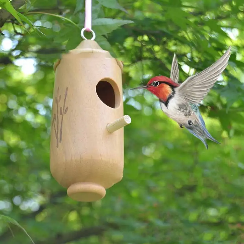 Hummingbird Hanging Swing Bird Nest House Wooden Craftwork