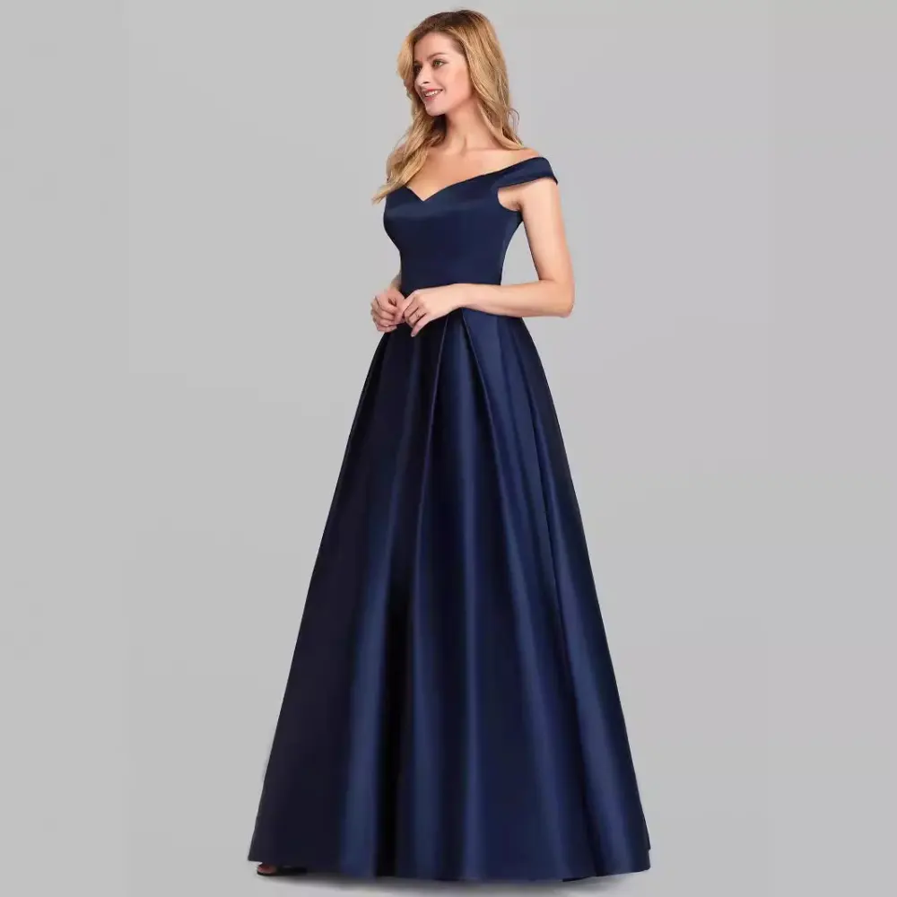 V-neck Solid Color Long Vintage Gown Dress