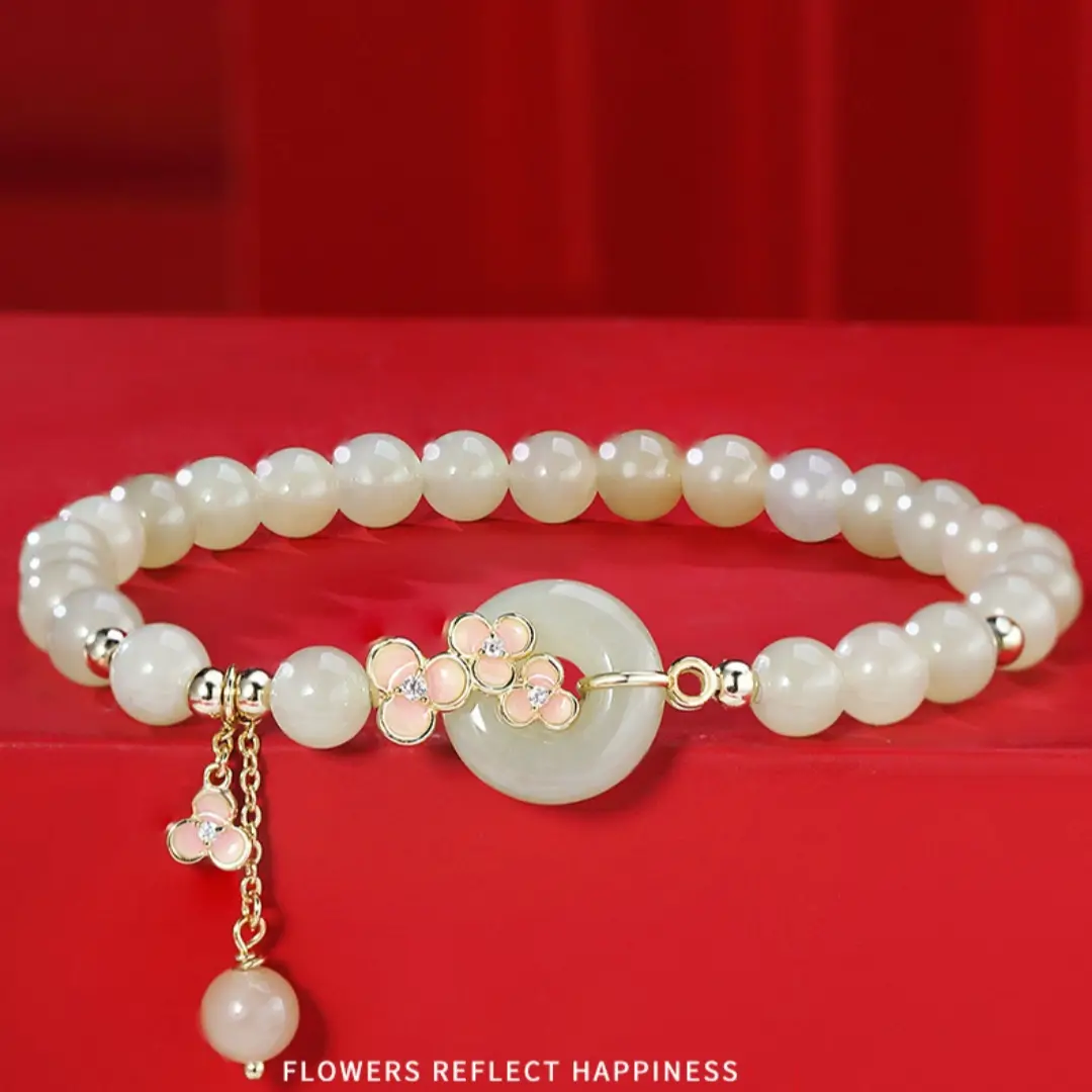 Peach Blossom Hetian Jade Bracelet Sterling Silver