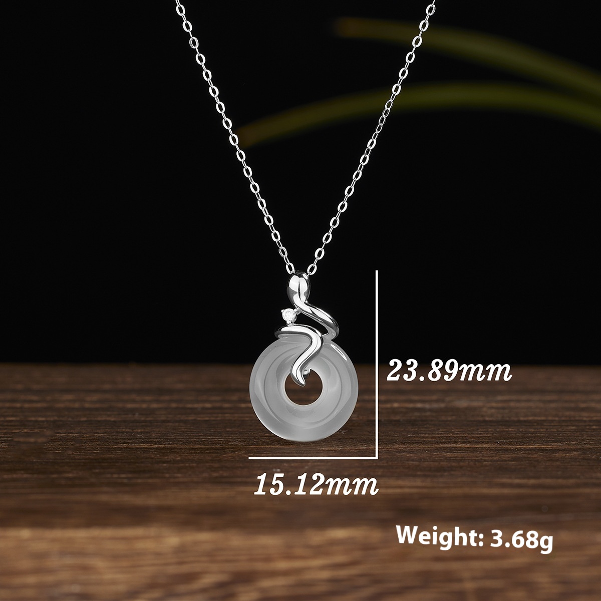 Women's Sterling Silver Snake White Jade Necklace