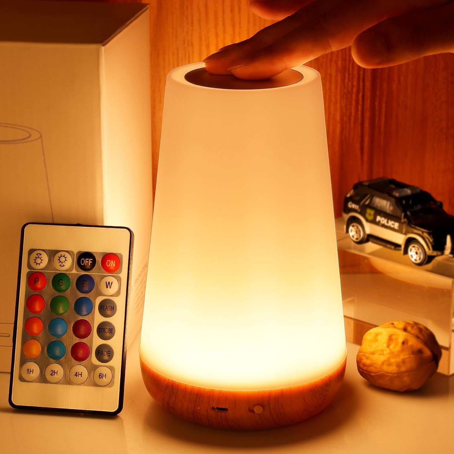 Creative Wood Grain Chargeable With Remote Control Touch Lamp