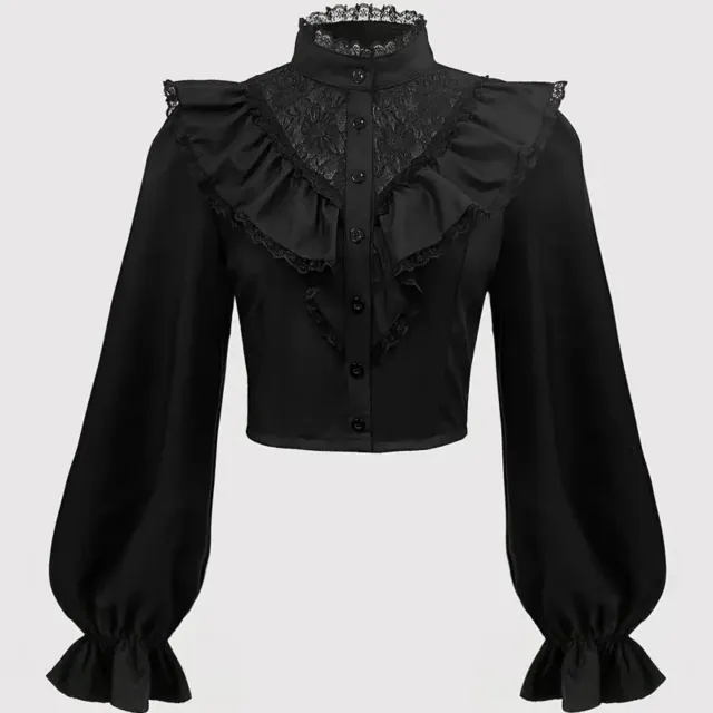 Lace Patchwork Button Up Front Shirt With Unique Style Black - Shop at LoveMi