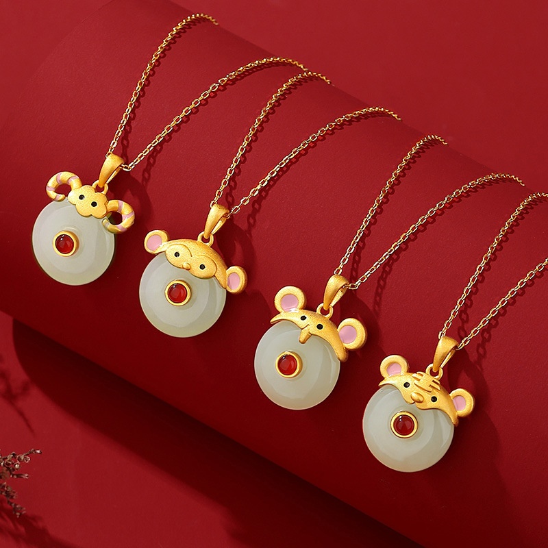 Hetian Jade Peace Buckle Cute Snake 925 Sterling Silver Zodiac Necklace