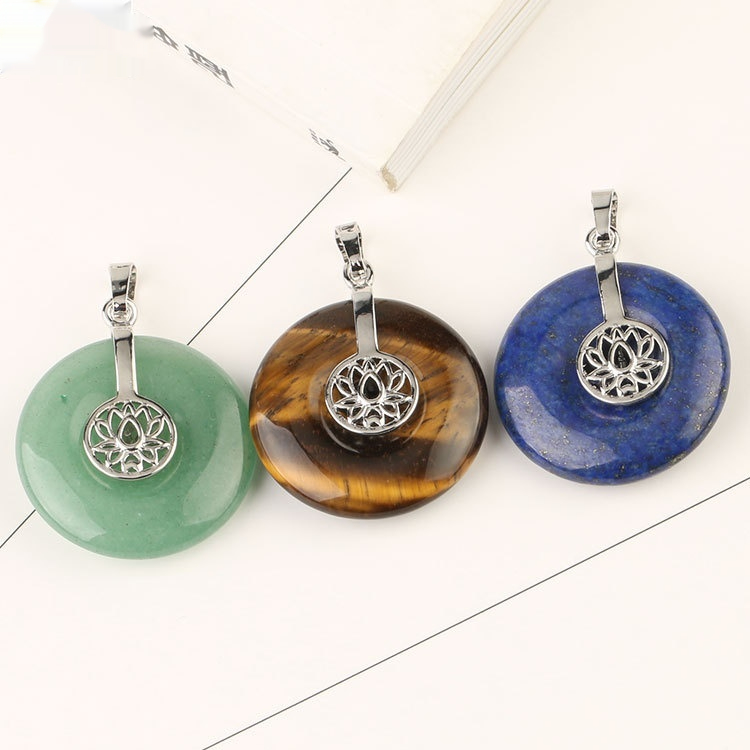 Natural Crystal Lotus Safety Buckle Pendant Multicolor Crystal Necklace