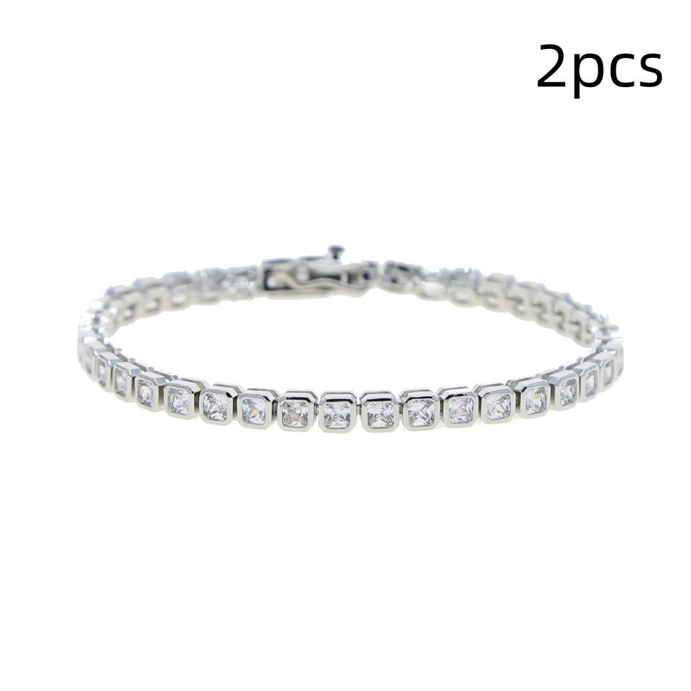 Iced Out Bling 5A White Rectangle CZ Bezel Tennis Chain Geom