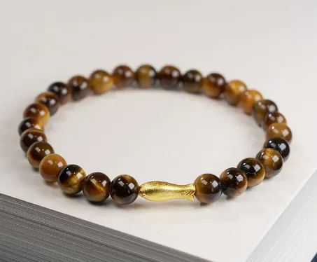 Tigereye Small Fish Pendant Handmade Beaded Bracelet Yellow Tiger Eyes - Shop at LoveMi