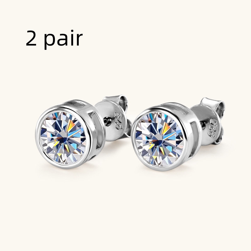 D-color Six-claw Diamond Stud Earrings Women's Design High-grade 925 Sterling Silver Ornament