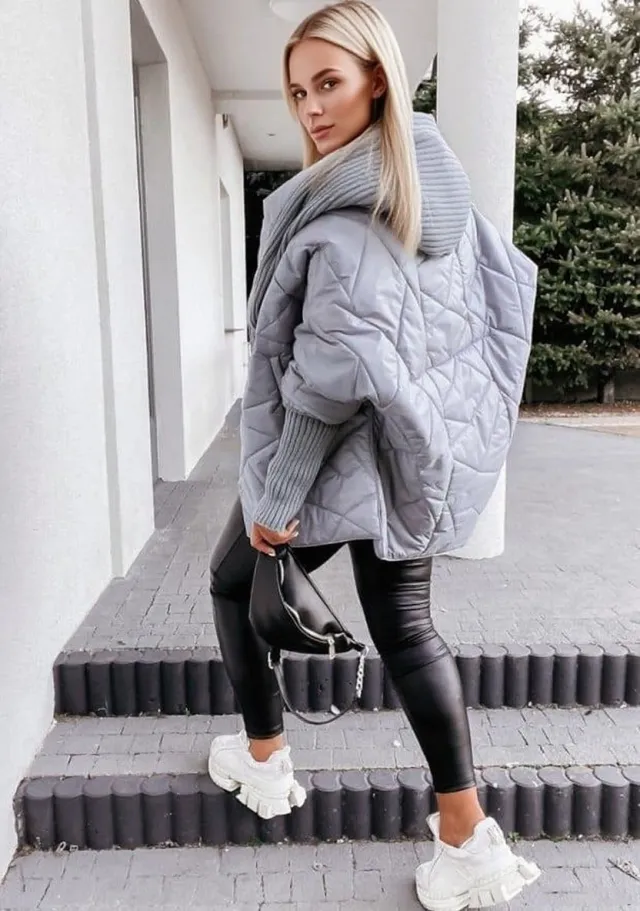 Women's Diamond Lattice Hooded Casual Long Sleeve Coat Gray - Shop at LoveMi