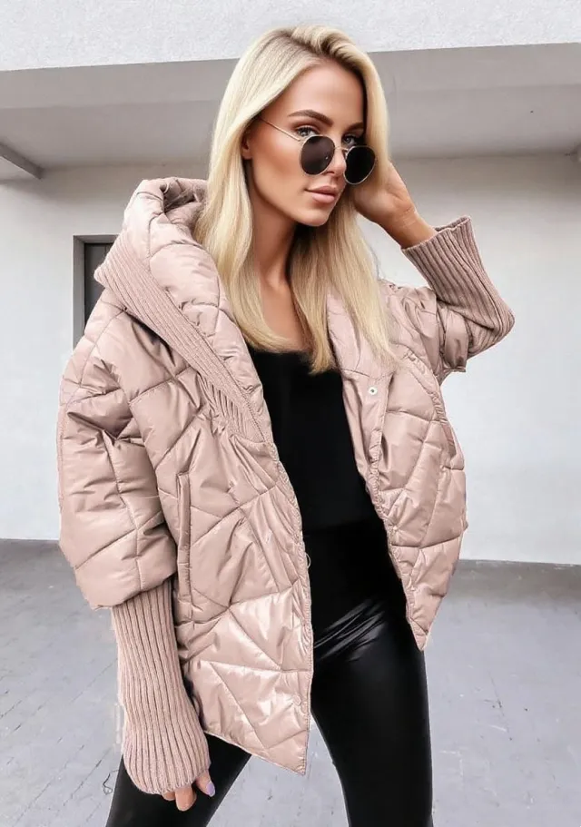 Women's Diamond Lattice Hooded Casual Long Sleeve Coat Khaki - Shop at LoveMi