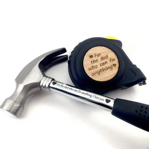 Tape Measure And Hammer Set Wood Chip Engraving