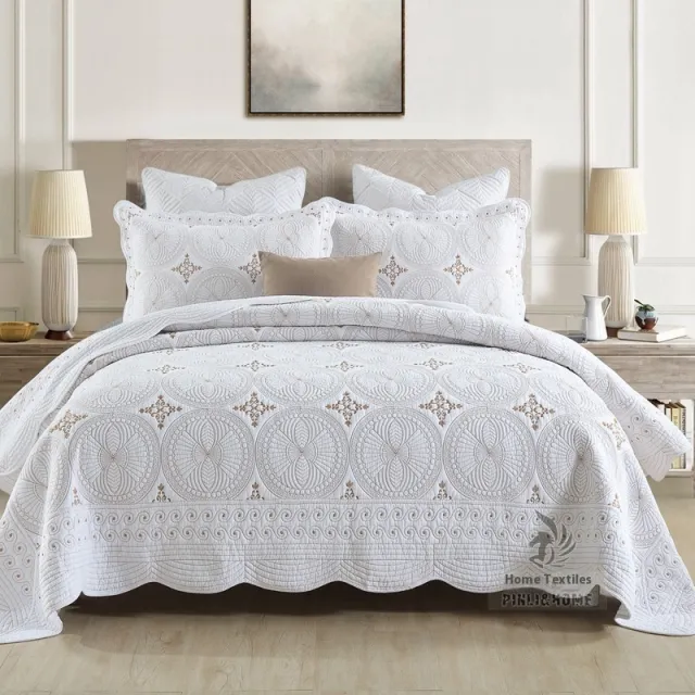 European style Cotton Embroidery Clip Sheets Double Thick Washable Pure Cotton Bed Cover Embroidery Chun Luowhite - Shop at LoveMi