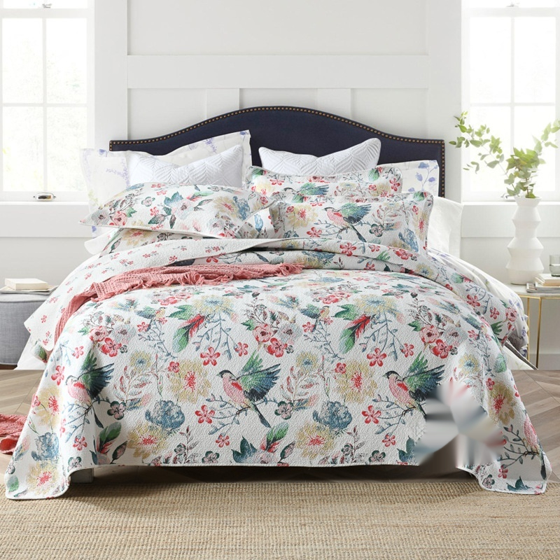 Bedspread Double-sided Pure Cotton Dense Printed Bed Sheet Three-piece Set